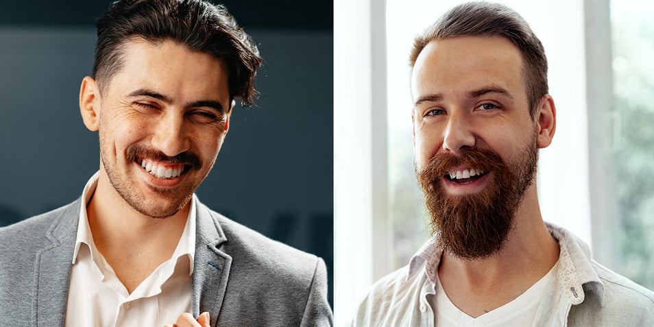 A man with mustache (Left) and the other with a full beard.